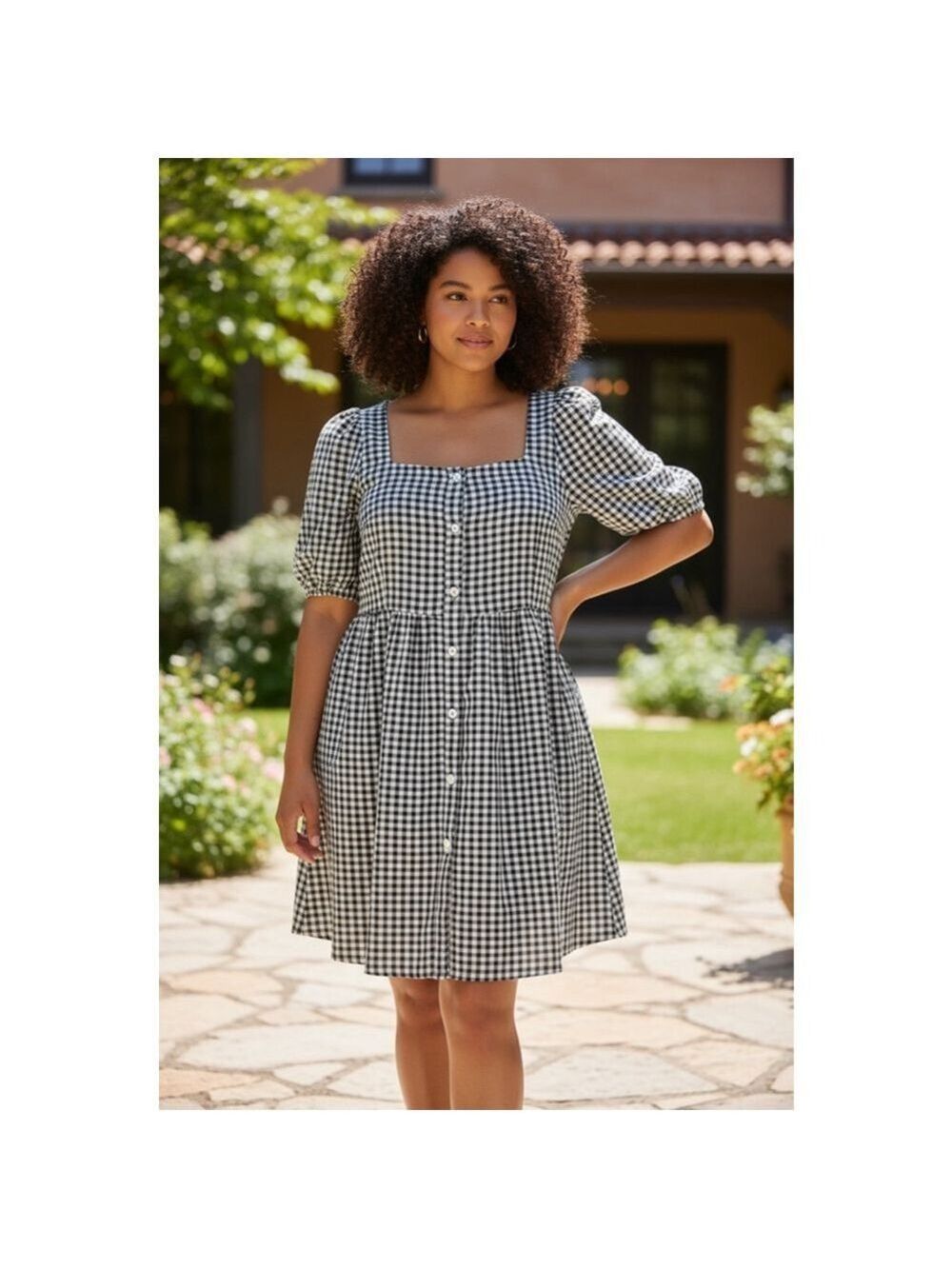 Black Tape Black White Gingham Mini Dress XL